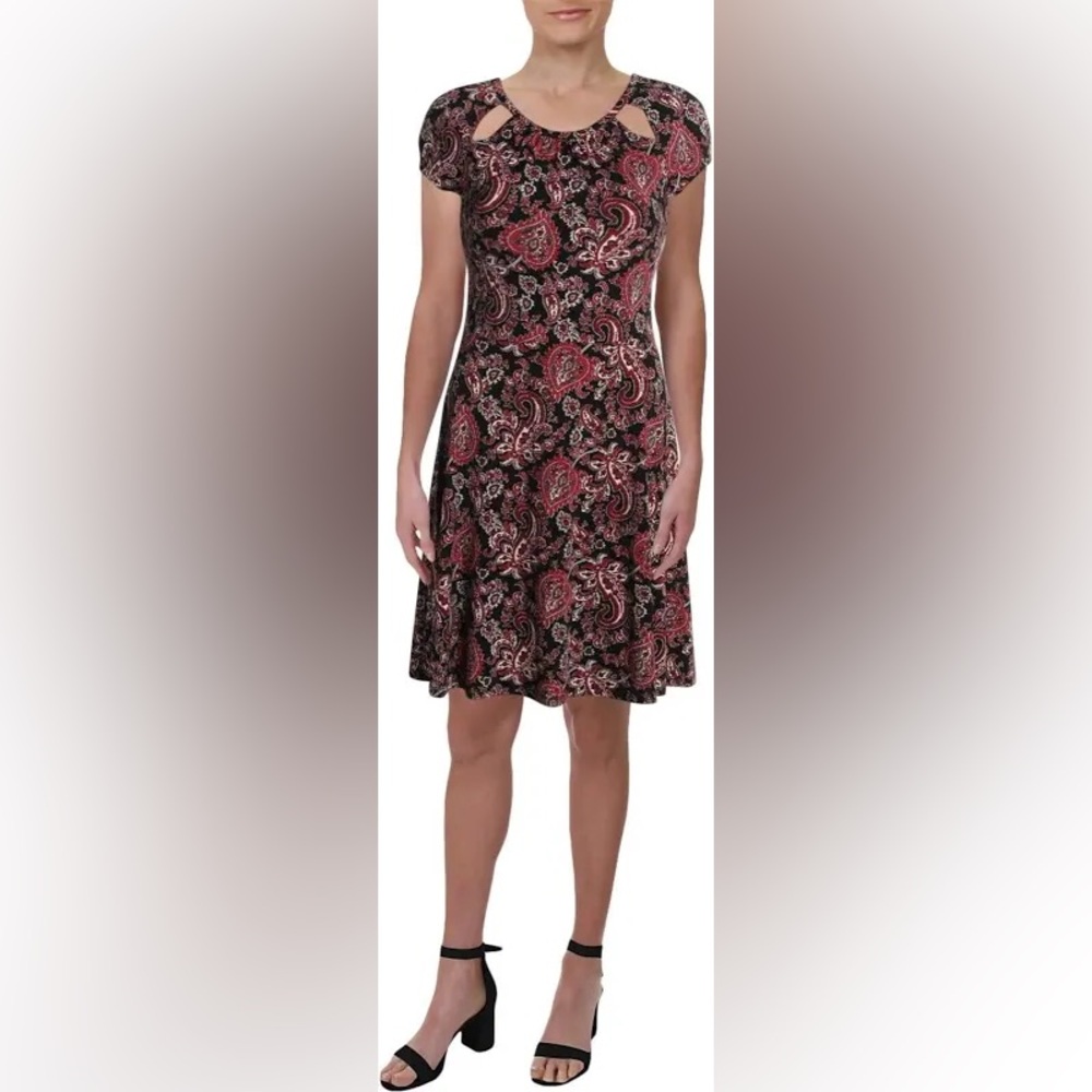 Michael Kors Black and Maroon Paisley Sweetheart Dress Small NWT